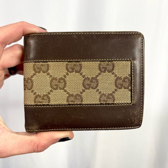 Gucci | mens brown leather monogram canvas bifold wallet - Picture 1 of 12